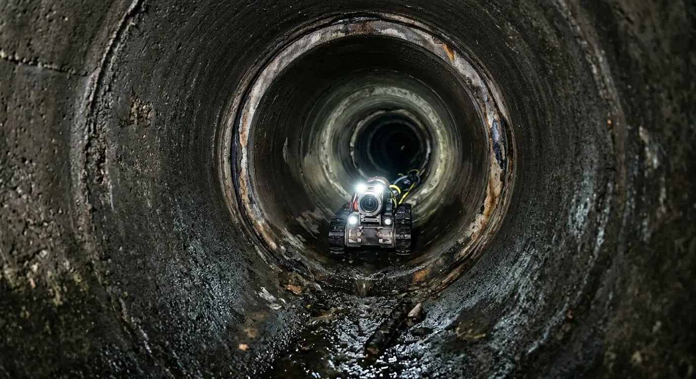 Robotic sewer camera inspecting pipe interior for Sewer Line Cleaning in Crouch Mesa